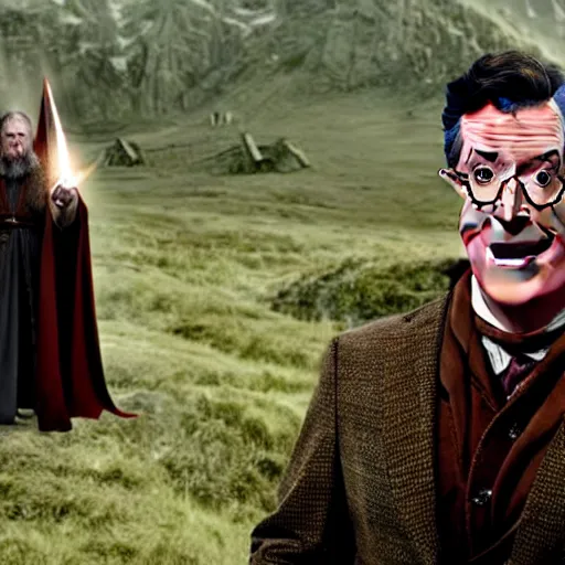 Image similar to stephen colbert as part of the fellowship of the ring