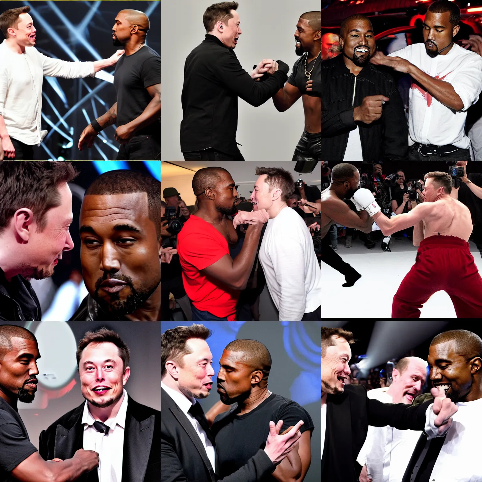 Prompt: elon musk punching kanye west in the face