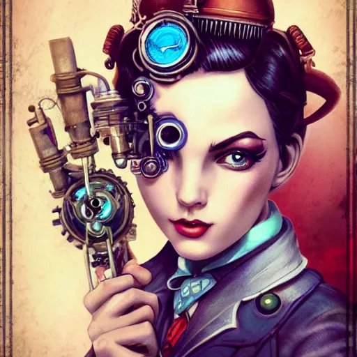 Image similar to lofi underwater bioshock steampunk portrait, Pixar style, by Tristan Eaton Stanley Artgerm and Tom Bagshaw.