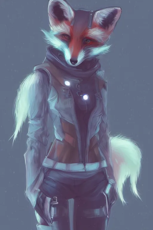 Image similar to a fox fursona, trending on artstation, by kawacy, furry art, digital art, cyberpunk, high quality, backlighting