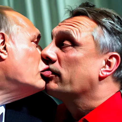 Image similar to viktor orban kissing putin