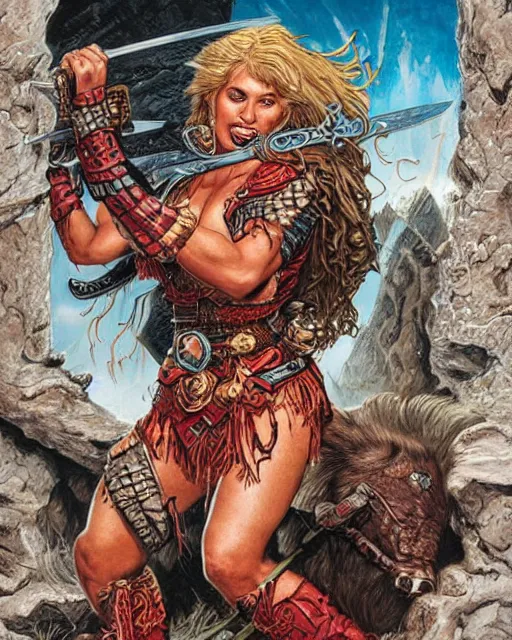 Prompt: a beautiful and strong female warrior by Boris Valejo and Laura Sava and Jeff Easley