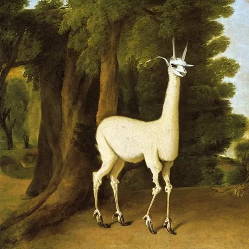 Prompt: oil painting by watteau of a llama at petit trianon.