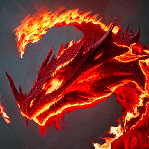 Image similar to photo of dragon with red skin, fire, 4 k