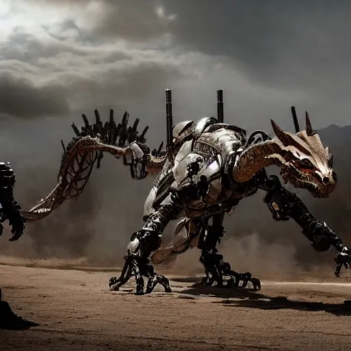 Prompt: cinematic still of westworld, a intact si - fi robotic fantasy dragon, well armored mech dragon, highly detailed