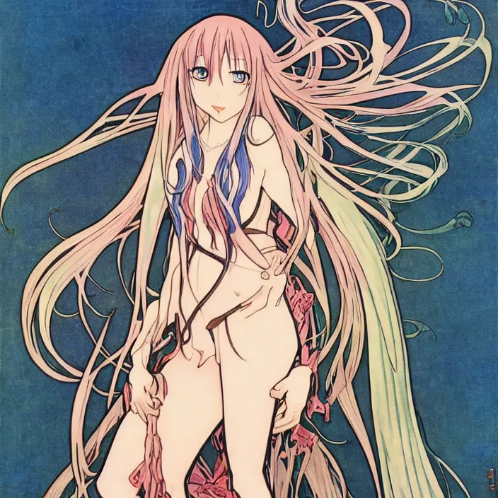 Image similar to portrait of rimuru tempest from that time i got reincarnated as a slime. art by alphonse mucha