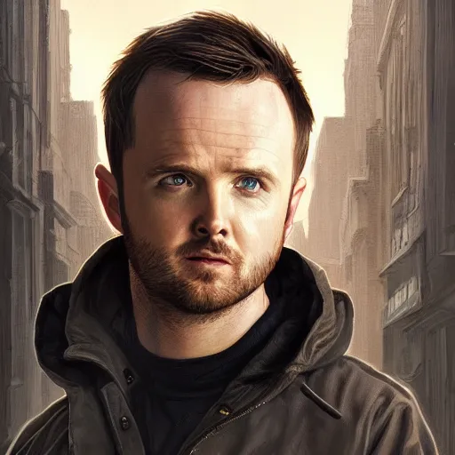 Image similar to portrait of Aaron Paul as Peter Parker, elegant, intricate, headshot, highly detailed, digital painting, artstation, concept art, sharp focus, illustration, art by artgerm and greg rutkowski and alphonse mucha