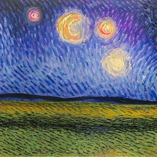 Prompt: an impressionist painting of a nightsky with a strawberry moon, inspired by starry night, vincent van gogh