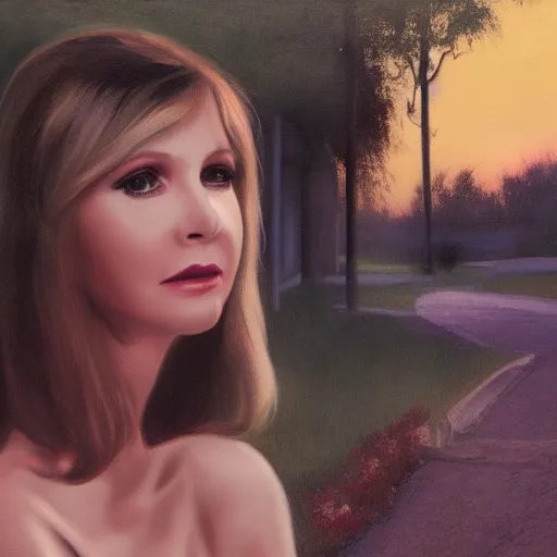 Image similar to An enchanting portrait of Olivia Newton John, evening, detailed matte painting, cinematic