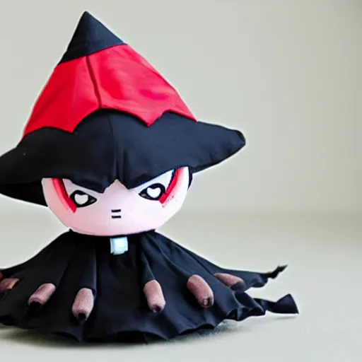 Prompt: extremely cute and scary fumo plush of a cursed witch girl