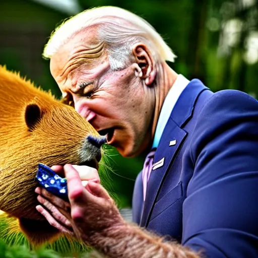 Image similar to joe Biden eating a capybara real footage