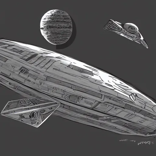 Prompt: isometric view of a star wars space ship in space, pencil sketch, concept art, digital art