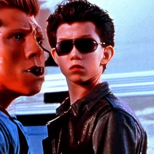 Prompt: tom holland in terminator 2,