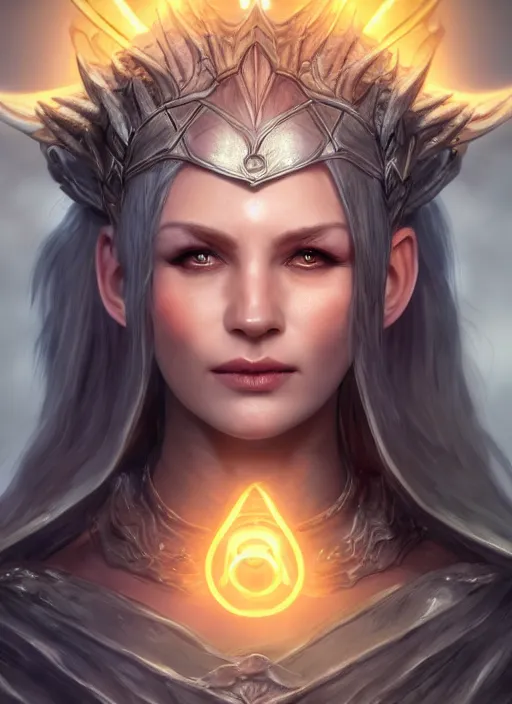 Image similar to evil goddess with halo, ultra detailed fantasy, elden ring, realistic, dnd character portrait, full body, dnd, rpg, lotr game design fanart by concept art, behance hd, artstation, deviantart, global illumination radiating a glowing aura global illumination ray tracing hdr render in unreal engine 5