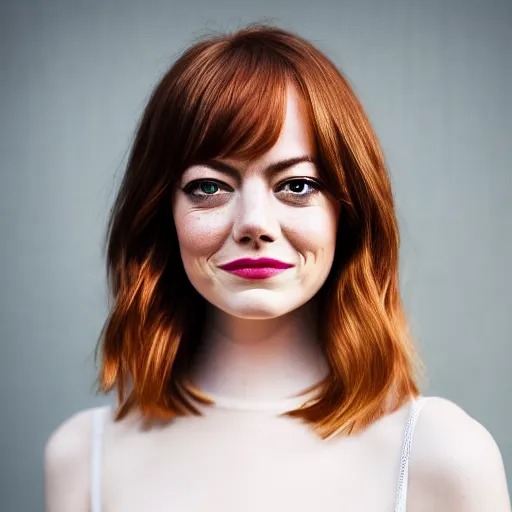 Image similar to Emma Stone portrait, XF IQ4, f/1.4, ISO 200, 1/160s, 8K, RAW, unedited, symmetrical balance, in-frame