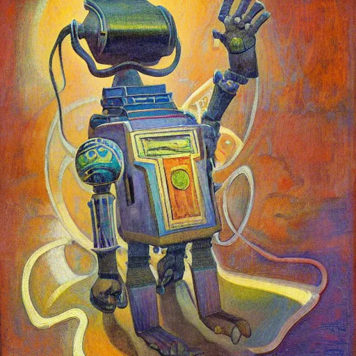 Image similar to ornate robot cat, by annie swynnerton and diego rivera and nicholas roerich and jean delville, symbolist, dramatic lighting, god rays, art brut, rich colors, smooth, sharp focus, extremely detailed, adolf wolfli, by janet fish