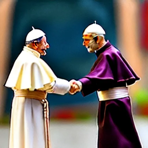 Image similar to the pope and a member of the crips street gang happily shaking hands with each other in a chicago neighborhood, 8 k, very detailed, very intricate,