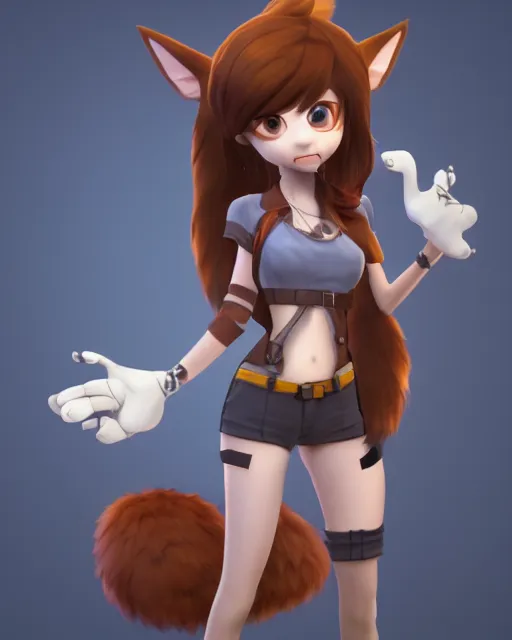 Image similar to female furry mini cute style, highly detailed, rendered, ray - tracing, cgi animated, 3 d demo reel avatar, style of maple story and zootopia, maple story gun girl, fox from league of legends chibi, soft shade, soft lighting