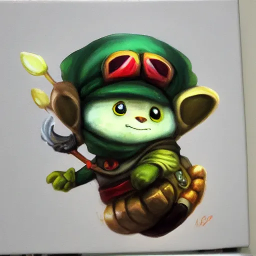 Image similar to a painting of teemo from league of legends