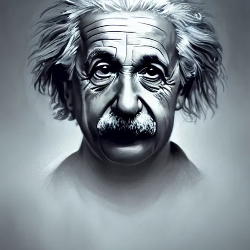 Prompt: a portrait of Albert Einstein by Greg Rutkowski, digital art, horror, chiaroscuro, trending on artstation, anime arts, featured on Pixiv, HD, 8K, highly detailed, good lighting, beautiful, epic, masterpiece