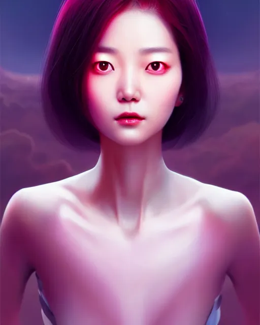 Image similar to kim hyun joo as an android, rose hair, highly detailed, cinematic, illuminated, sunny, beautiful girl, advanced technology, futuristic, digital painting by ilya kuvshinov, akiko takase, eugene gottsnake, stanislav istratov and su fu and antoine collignon