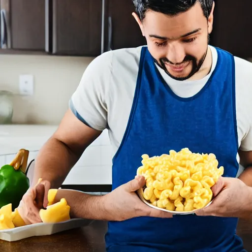 Prompt: man vomiting kraft mac and cheese