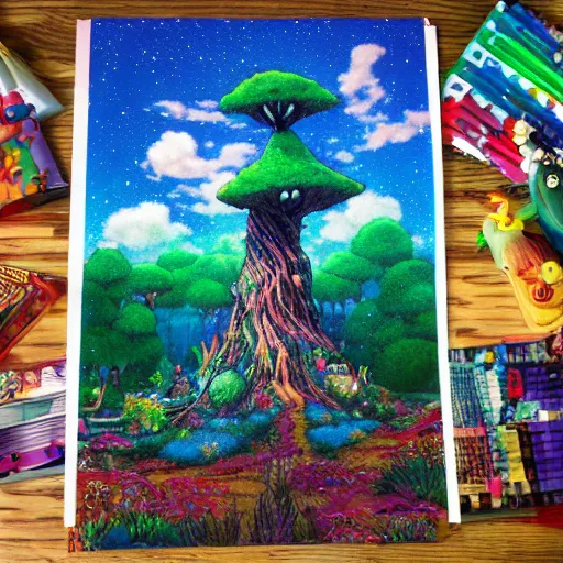 Image similar to the faraway tree ghibli colorful