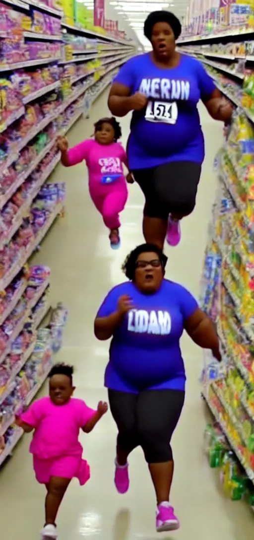 Image similar to viral vine video of fat african american mom running in walmart, trending 2 0 1 5, funny video, youtube vine twitter
