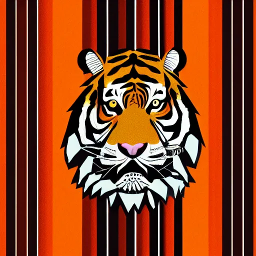 Image similar to tiger in the forest stripes orange sky palm tres sharp claws and teeth in geometric illustration style