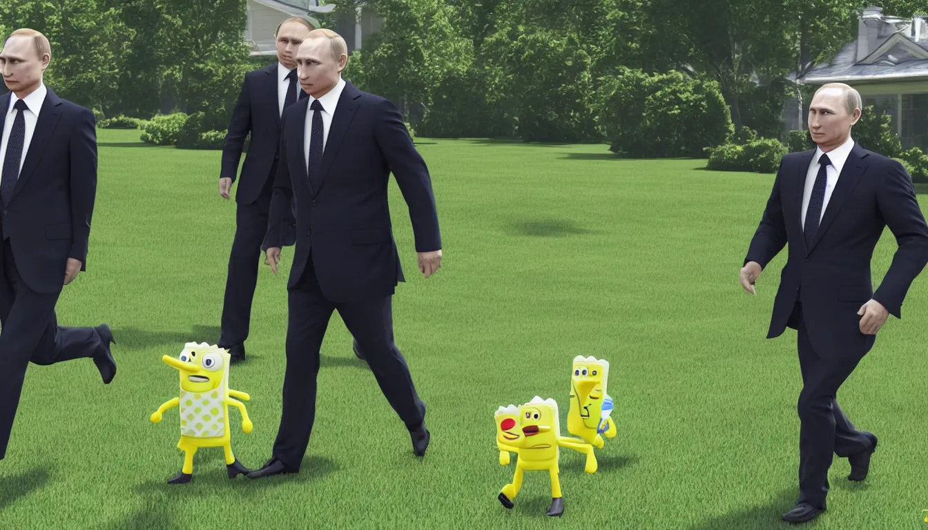 putin walks with spongebob on the lawn, masterpiece. | Stable Diffusion ...