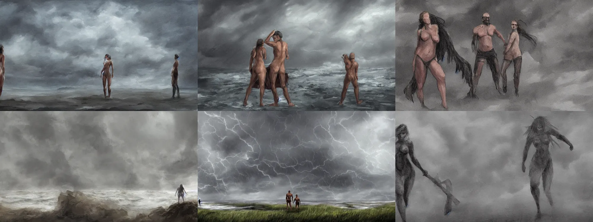 Prompt: unclad against the storm, concept art