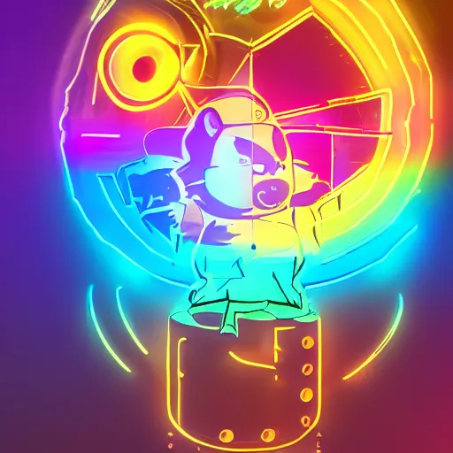 Image similar to cyberpunk hamster! holding rainbow! gem! crystal, neon lights, light reflection, logo, 8 k, hd