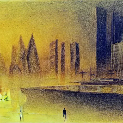 Prompt: a drawing of tel aviv, concept art by mikalojus konstantinas ciurlionis, pixiv, vorticism, concept art, dystopian art, official art