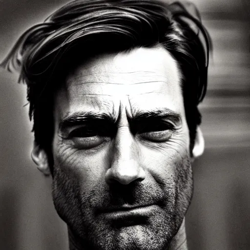 Image similar to polaroid picture, sepia, homeless jon hamm in the streets of houston, unshaved, perfect face, symmetrical face, fine details, day setting, ethereal, trending on artstation