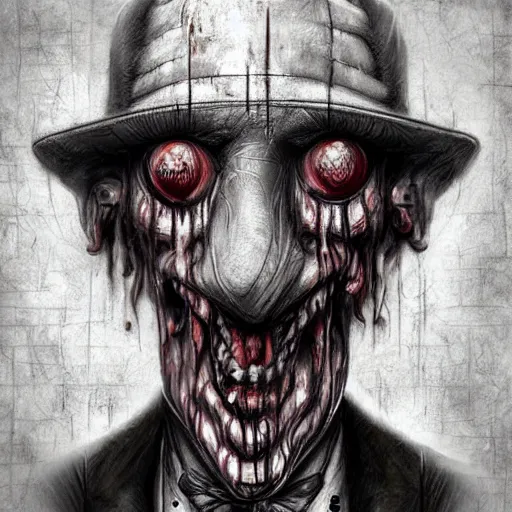 Image similar to surrealism grunge cartoon portrait sketch of Jigsaw, by michael karcz, loony toons style, freddy krueger style, horror theme, detailed, elegant, intricate