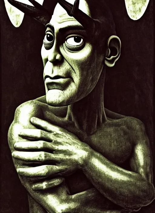 Image similar to photograph of george clooney from monsters inc. by hieronymus bosch, joel peter witkin, misha gordin, gustave dore, matte painting