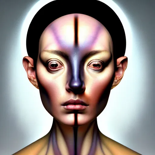 Image similar to Colour Caravaggio style Photography of Beautiful woman with highly detailed 1000 years old face wearing higly detailed sci-fi halo above head designed by Josan Gonzalez Many details by neural network. . In style of Josan Gonzalez and Mike Winkelmann andgreg rutkowski and alphonse muchaand Caspar David Friedrich and Stephen Hickman and James Gurney and Hiromasa Ogura. Rendered in Blender, volumetric natural light