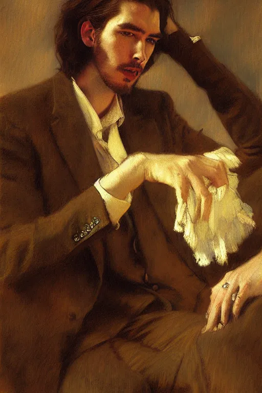 Prompt: hozier, painting by gaston bussiere, craig mullins, j. c. leyendecker, edgar degas