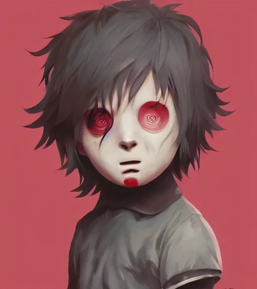 Image similar to beautiful little boy anime character inspired by jason voorhees, art by rossdraws, wlop, ilya kuvshinov, artgem lau, sakimichan and makoto shinkai, concept art, anatomically correct, extremely coherent, realistic, mask, smooth hd, 8 0 s haircut, red lighting, horror film cover