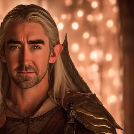 Prompt: lee pace as thranduill offering a steaming mug of coffee to the camera, knowing smile, realistic photo, glowing light, soft focus, romantic art photo, uhd hdr fantasy