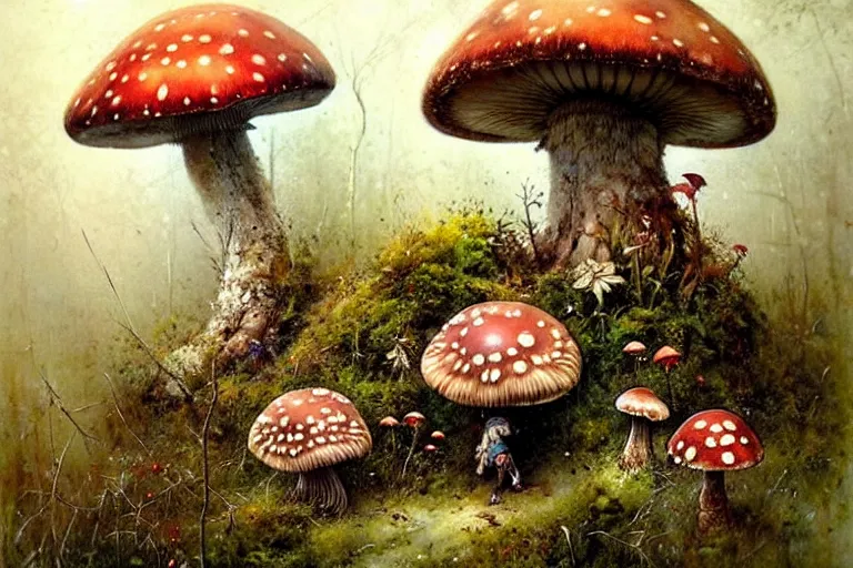 Prompt: adventurer ( ( ( ( ( 1 9 5 0 s retro future forrest of giant mushrooms, moss and flowers. muted colors. ) ) ) ) ) by jean baptiste monge!!!!!!!!!!!!!!!!!!!!!!!!! chrome red