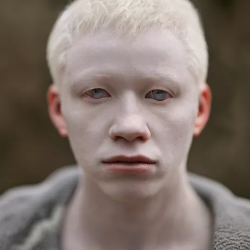 Image similar to color portrait of an albino male by emmanuel lubezki