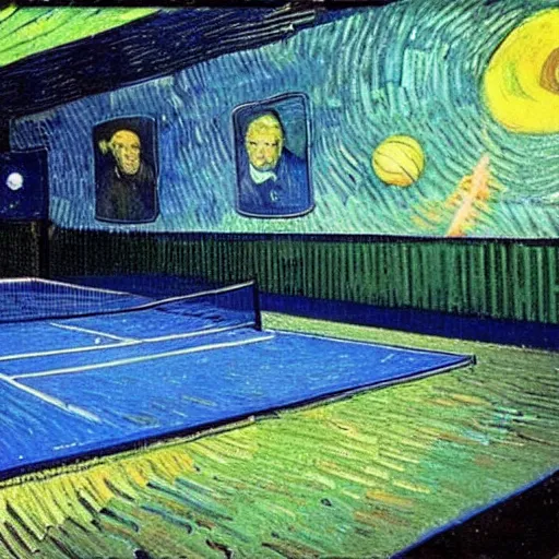 Prompt: tennis court in space, van gogh's art