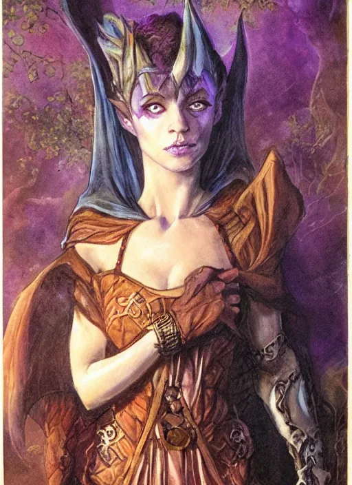 Image similar to portrait of young female sorceress of the endtimes, beautiful! coherent! dungeons and dragons character, by brian froud, strong line, cool night color, high contrast