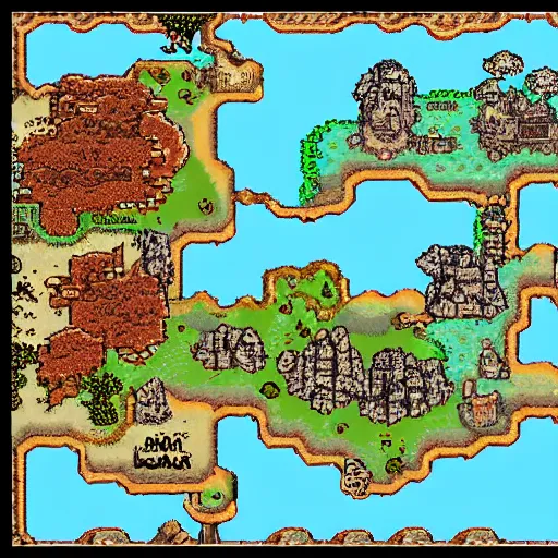Prompt: fantasy rpg overworld map, three continents, 16-bit pixel
