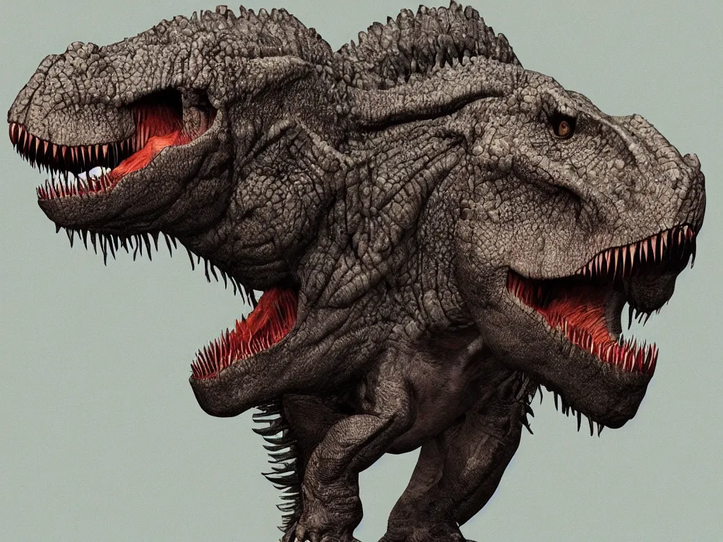 Image similar to tyrannosaurus rex using an iphone, photorealistic