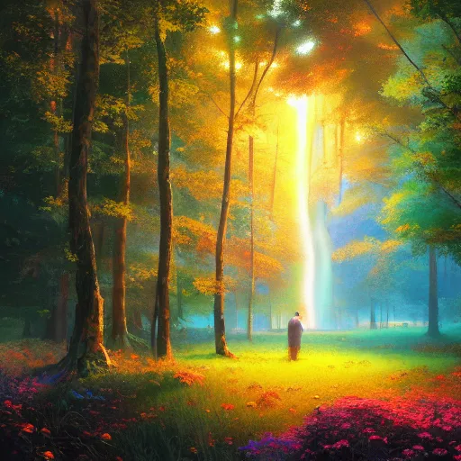 Prompt: A ultra detailed beautiful panting of a rainbowed fire of life, healing a fantastic forest, oil panting, high resolution 4K, by Ilya Kuvshinov, Greg Rutkowski and Makoto Shinkai