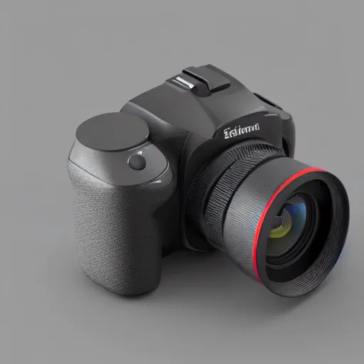 Image similar to Very tiny DSLR model, iOS emoji, 3D clay render, 4k UHD, octane render, white background, isometric top down left view, diffuse lighting, simplistic