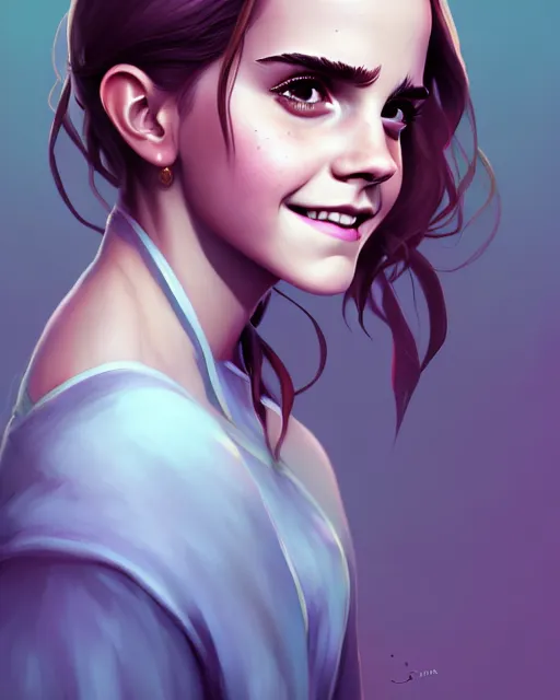 Prompt: a portrait of a beautiful full body Emma Watson smiling, art by lois van baarle and loish and ross tran and rossdraws and sam yang and samdoesarts and artgerm, digital art, highly detailed, intricate, sharp focus, Trending on Artstation HQ, deviantart, unreal engine 5, 4K UHD image