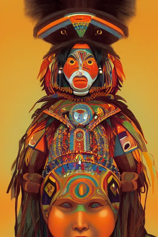 Image similar to A beautiful portrait of Hopi kachina dolls, symmetrical features, cinematic lighting, soft bokeh, fantasy, modern, colourful, highly detailed, digital painting, artstation, deviantart, concept art, sharp focus, illustration, by alphonse mucha